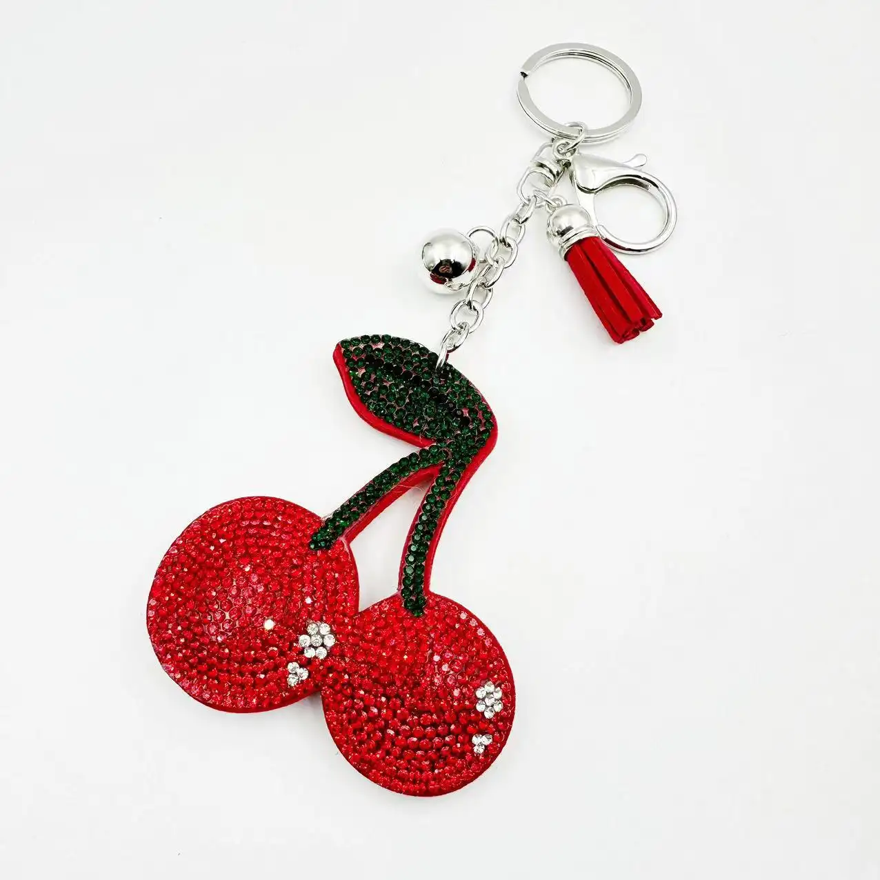 Cherry Rhinestone Velvet Keychain