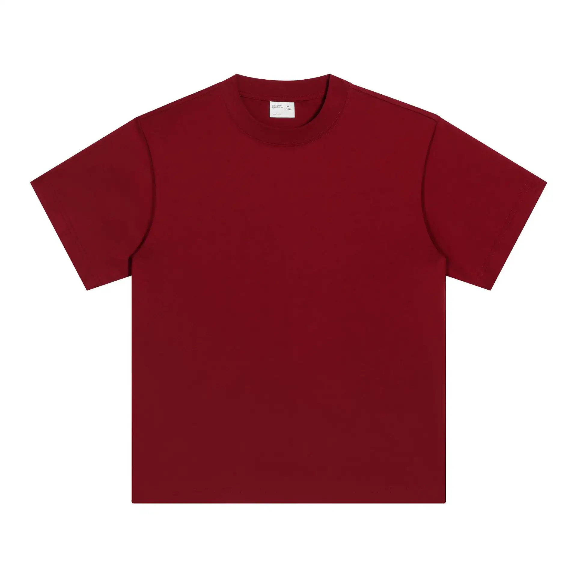 Mens Pure Cotton Solid-Color Drop Shoulder Crew Neck Shirt With Double Yarn
