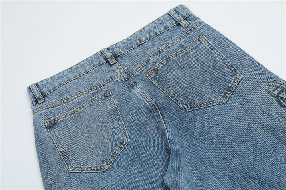 American Retro Multi-pocket Distressed Straight Cargo Pants Men - Image 5