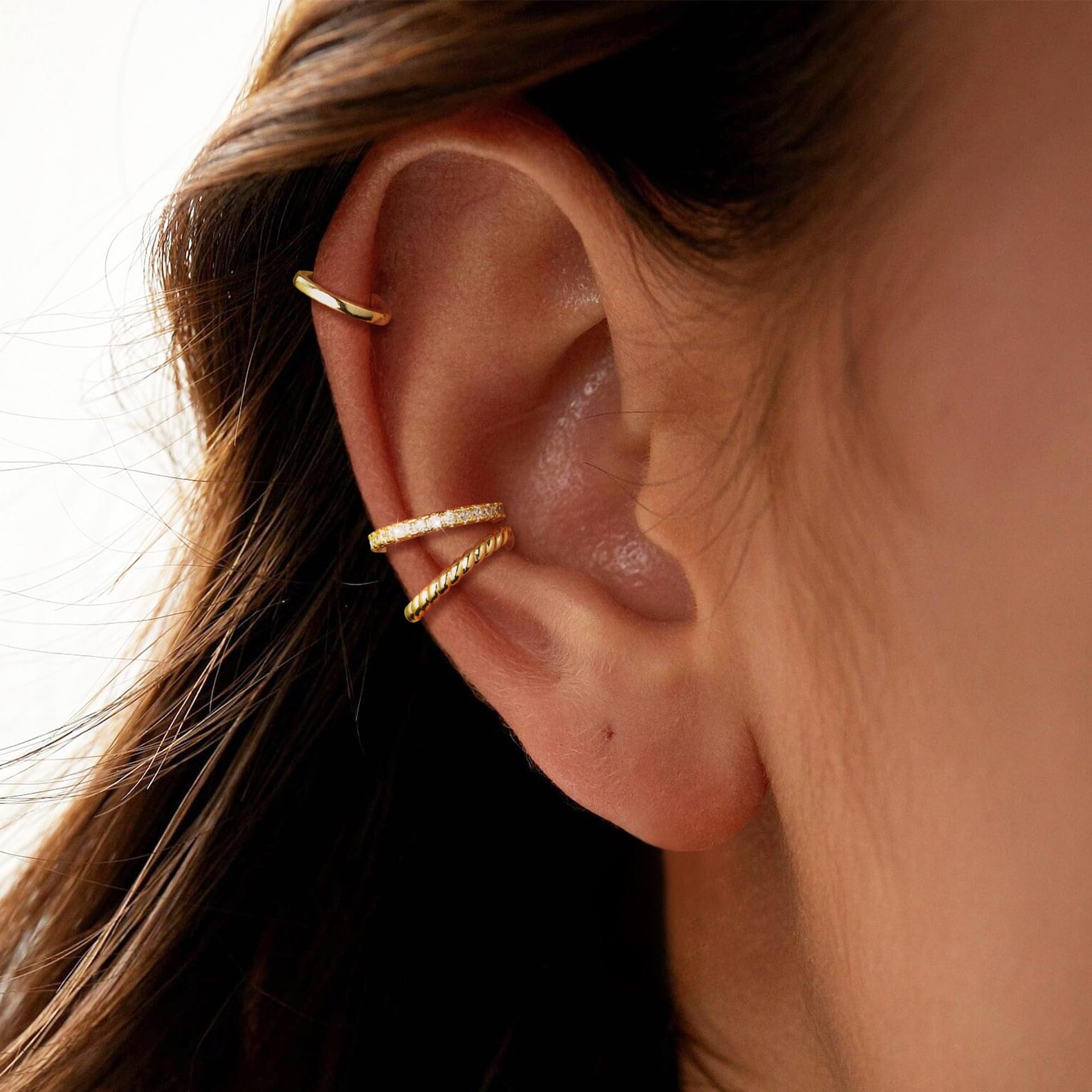 Ear Bone Clip Three-piece Set (Gold Three Pack)