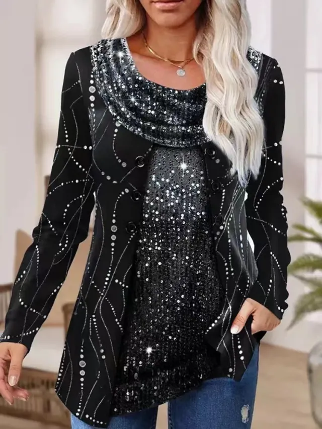 Fashion Personality Sequin Stitching Women's Top Black - Shop at LoveMi