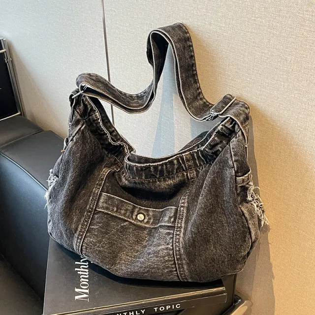 Casual Summer One Shoulder Crossbody Denim Bag Black - Shop at LoveMi