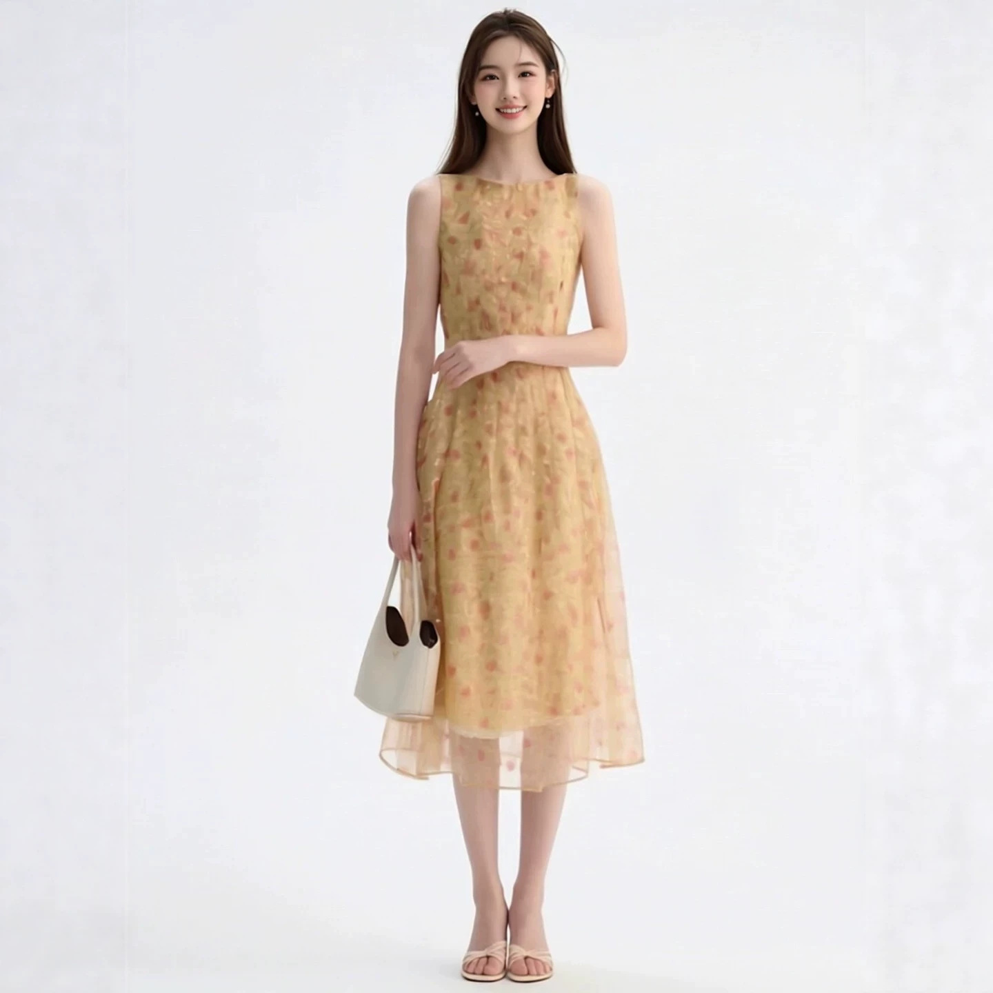 Womens Sleeveless Sheath Dress With A French Boat Neck And Defined Waistline