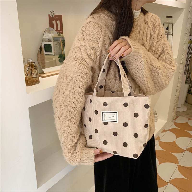 Title 13, Dames retro handtas met polkadots van corduroy ...