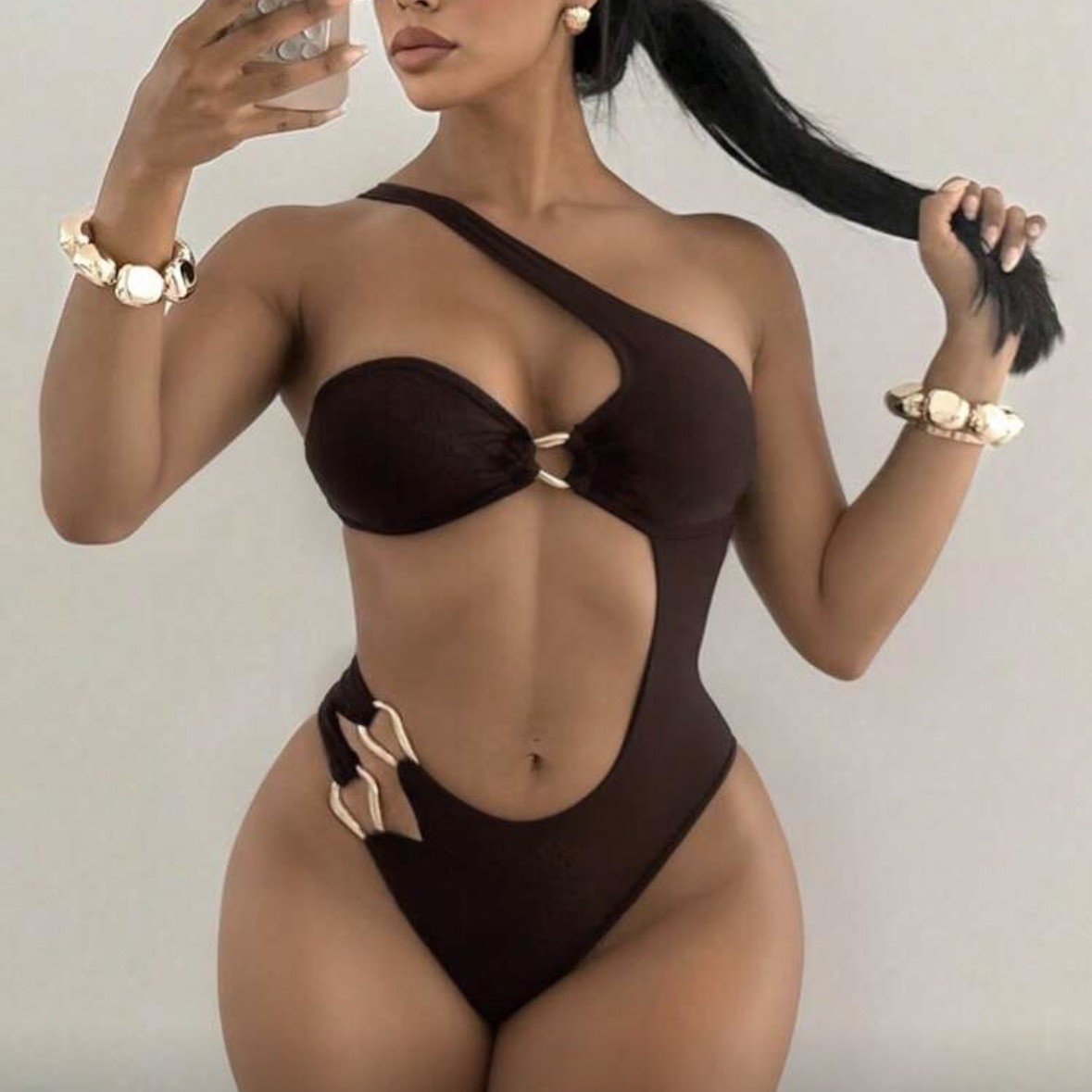 One-Piece Tube Top Bikini Solid Color Sexy Backless Cross-Border Swimsuit