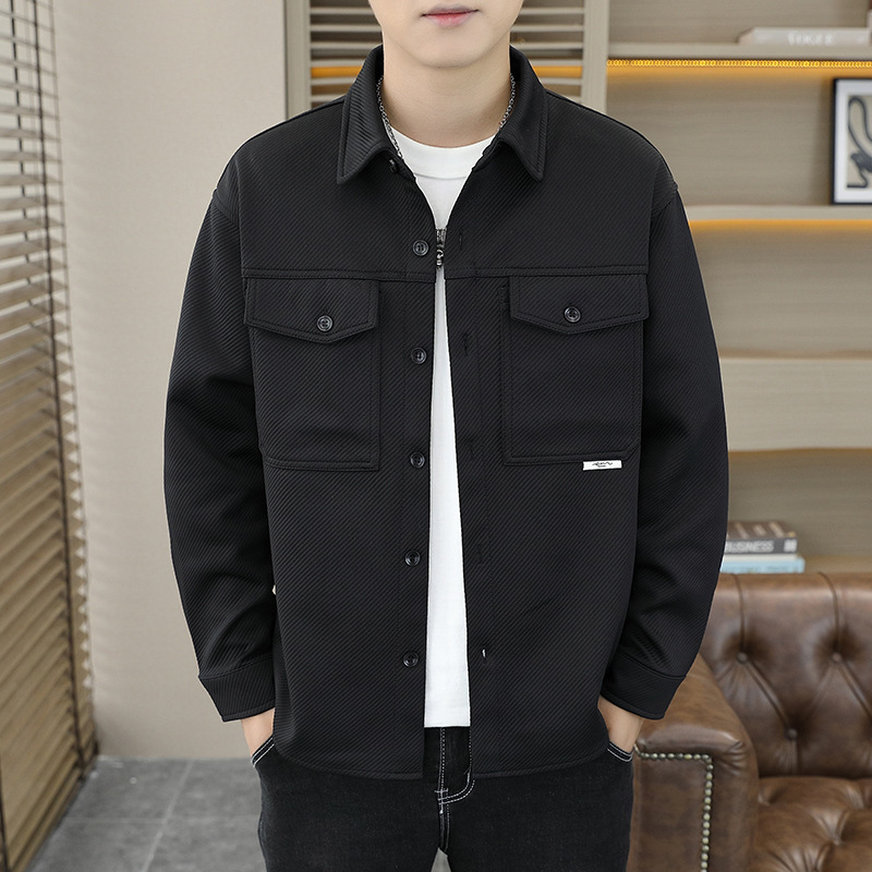 $14.27 Twill Knitted Lapel Shirt Jacket Coat