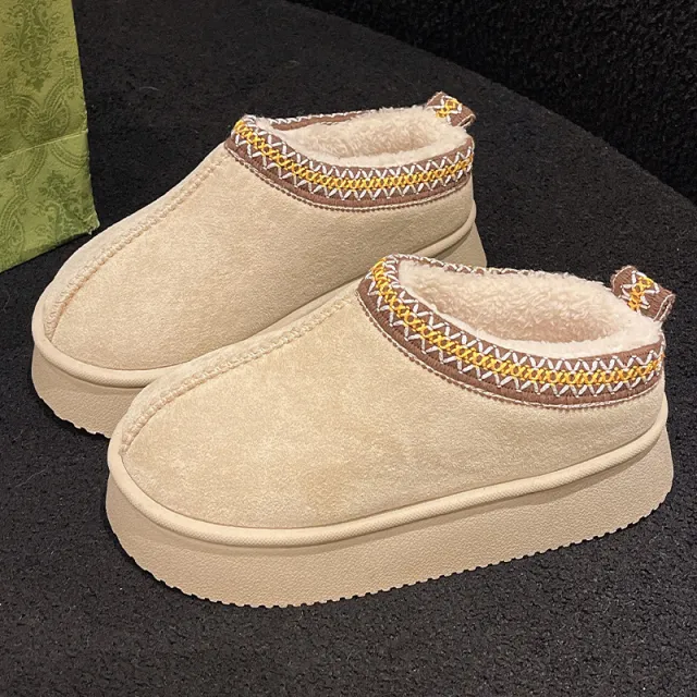 Suede Cotton Slippers Women Autumn Winter Beige - Shop at LoveMi