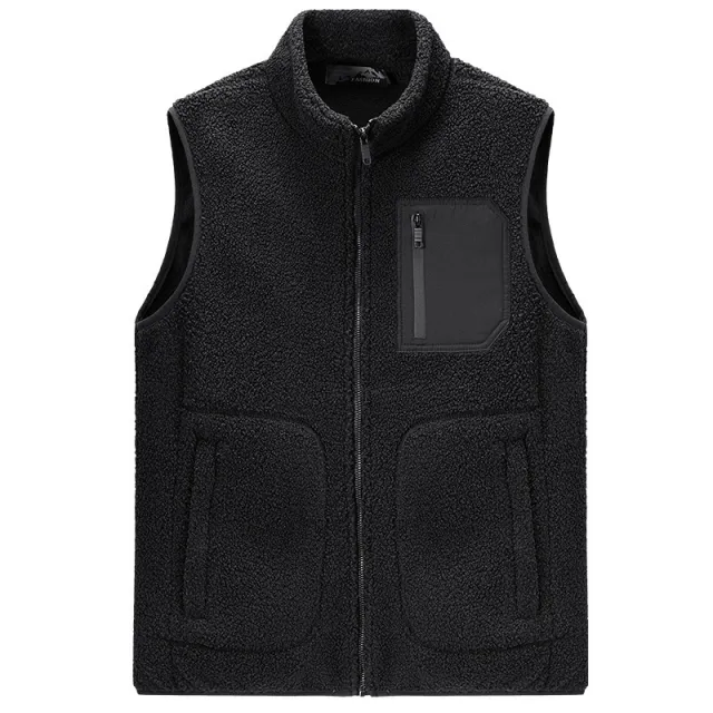 Men's Casual Simple Solid Color Teddy Velvet Vest Black - Shop at LoveMi