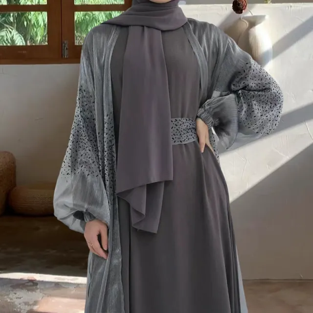 Lady Mesh Robe Coat Two piece Set Gray - Shop at LoveMi