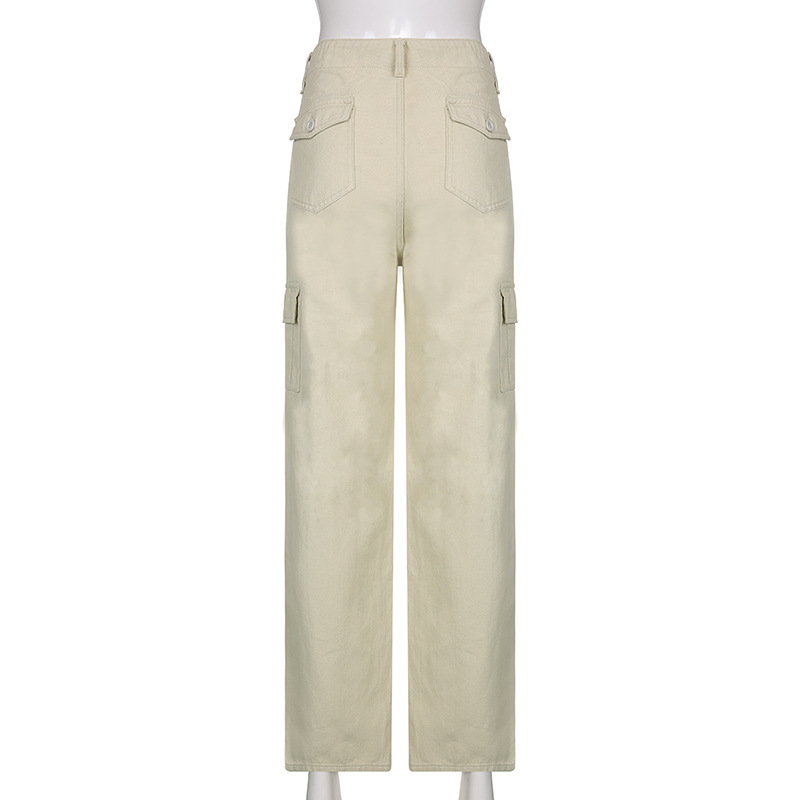 Title 15, Damen lockere Khaki Hose mit hohem Bund und dra...