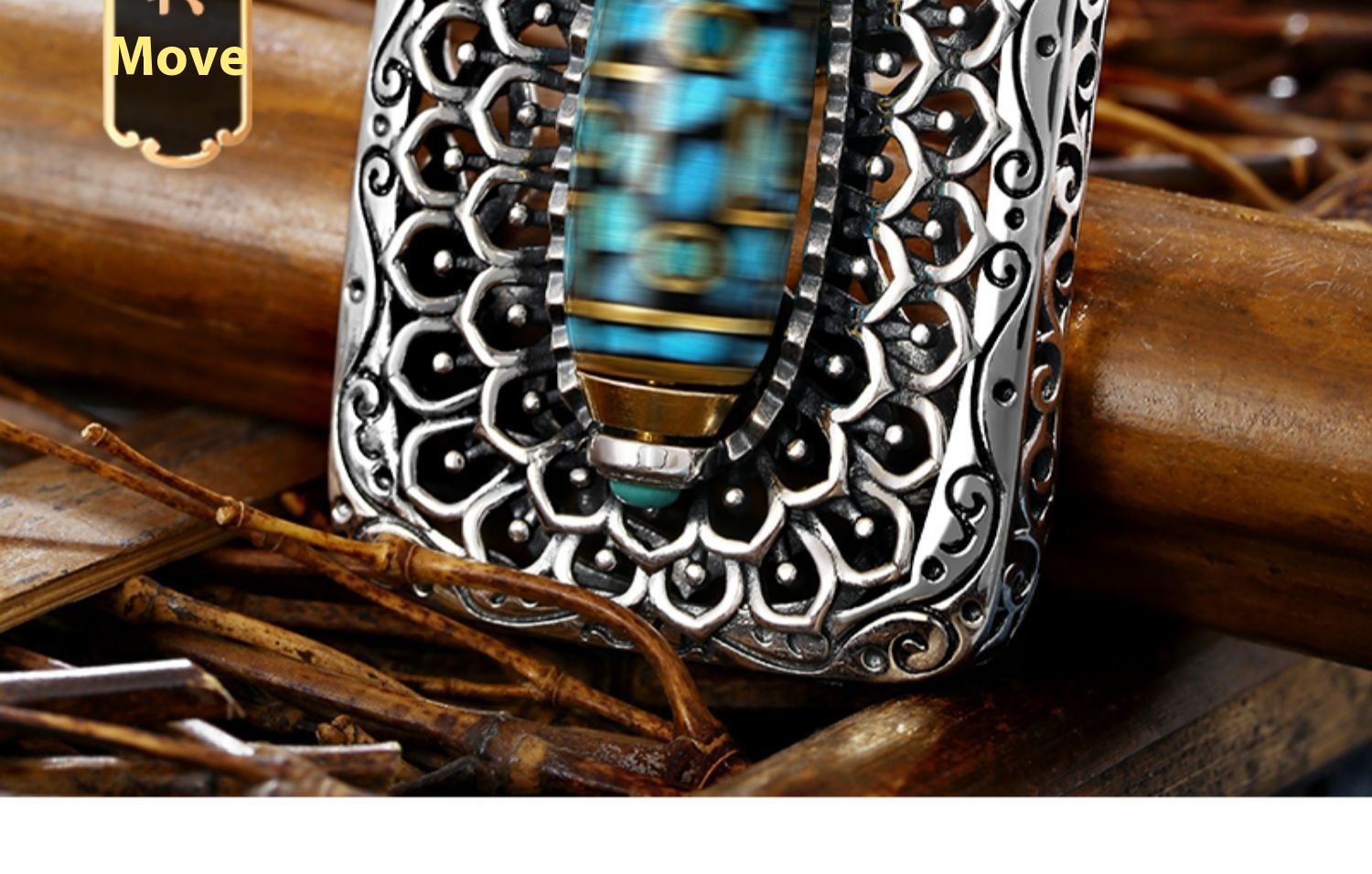 S999 Thai Silver Vintage Buddha Dynasty Turquoise Rotating Bead Pendant
