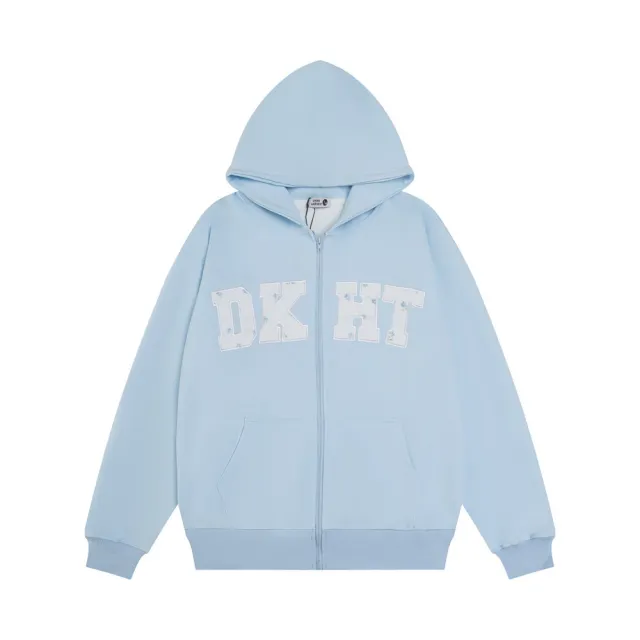Letter Embroidery Hooded Cardigan Sweater Men's Blue - Shop at LoveMi