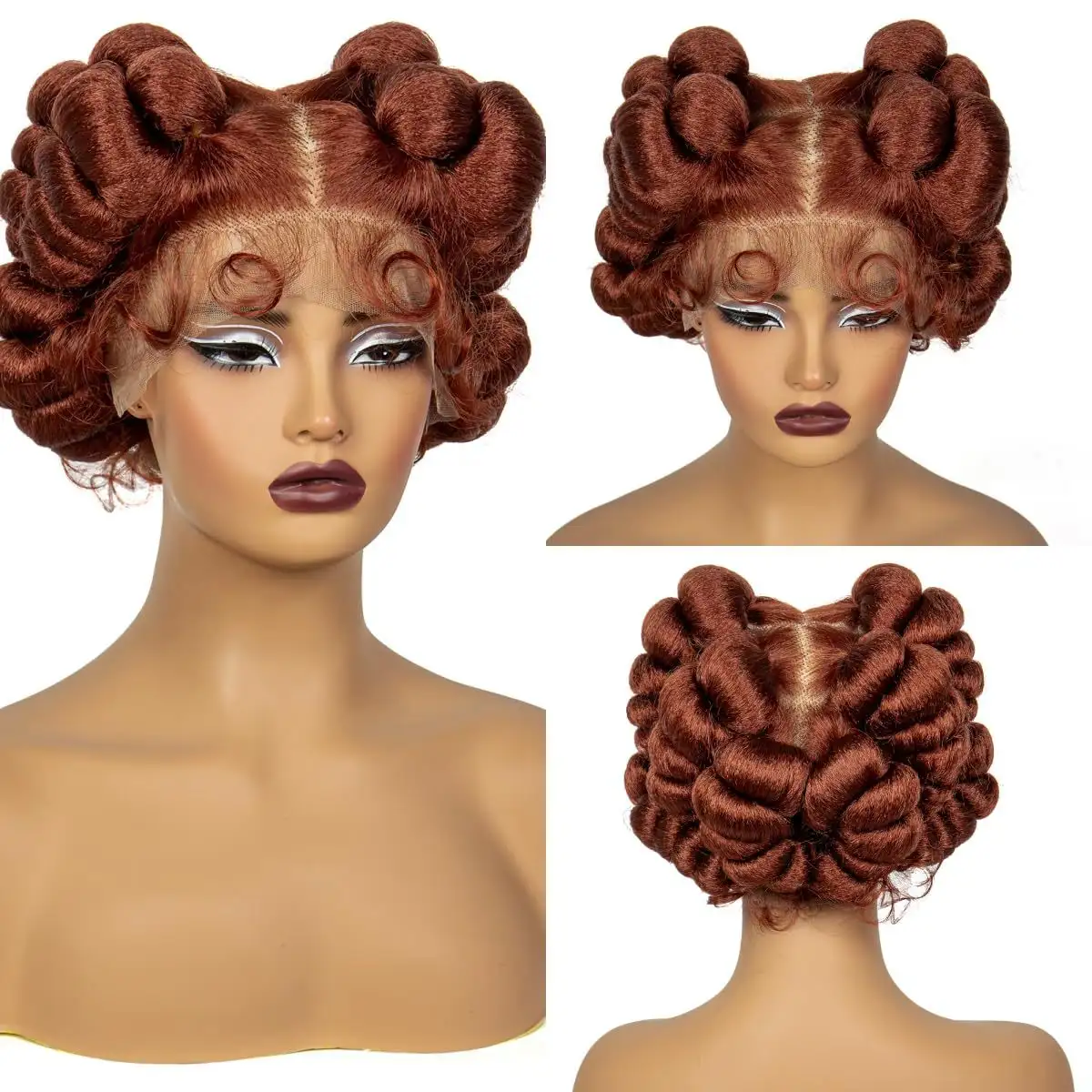 Womens Short Curly Wig With Hand-Tied Bangs And Full Cap