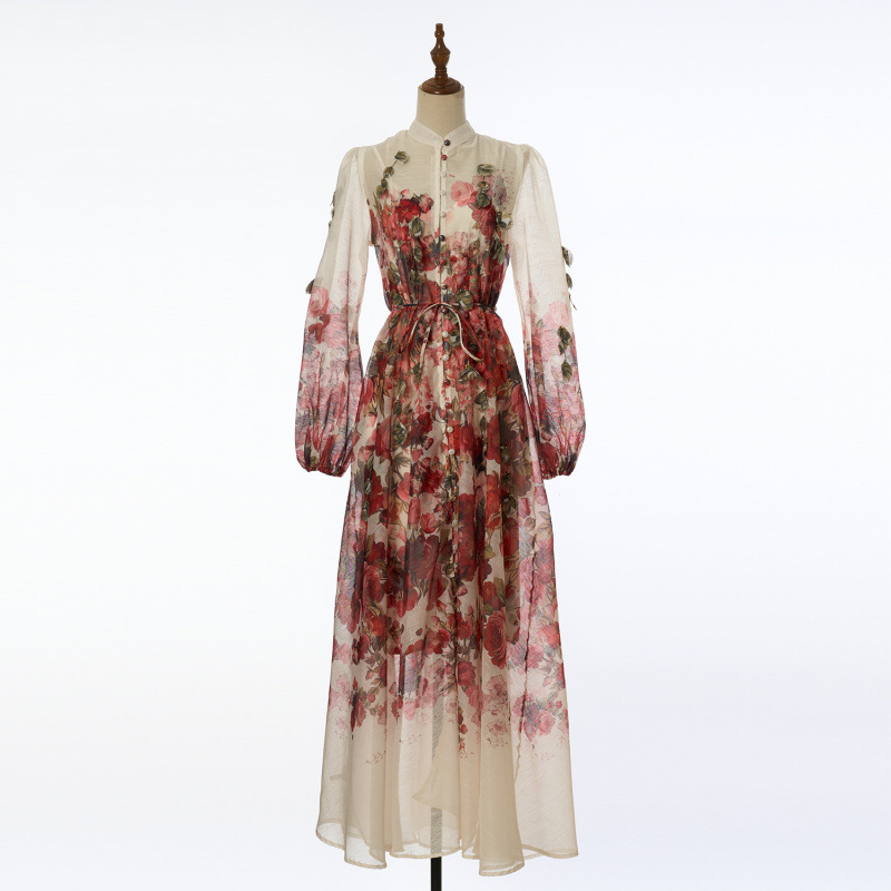 Heavy-Work Embroidered Hanging Flower Long Dress