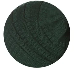 Warm Hat Thickening Not Fleece-lined Knitting Plus Fur Ball - Dark Green - View 1