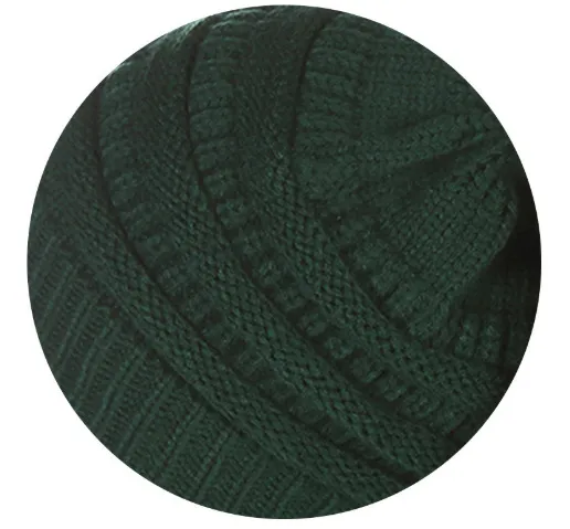 Warm Hat Thickening Not Fleece lined Knitting Plus Fur Ball Dark Green - Shop at LoveMi