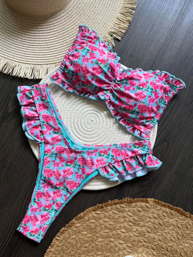 Printed Flying Bikini Suit Low Waist Lace up P099D M - Shop at LoveMi