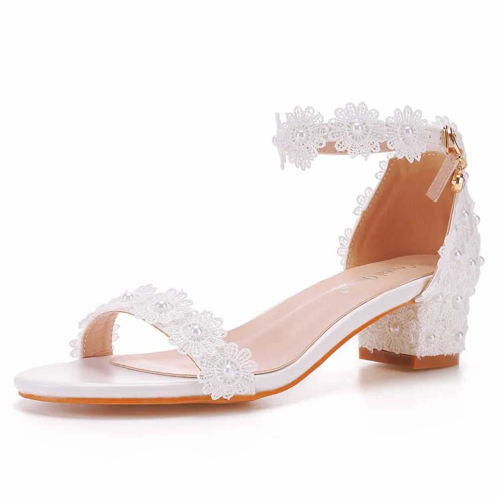 4cm Chunky Heel Low-cut Word With Beaded Square Heel Sandals - Low Heel 4Cm Heel Height-41