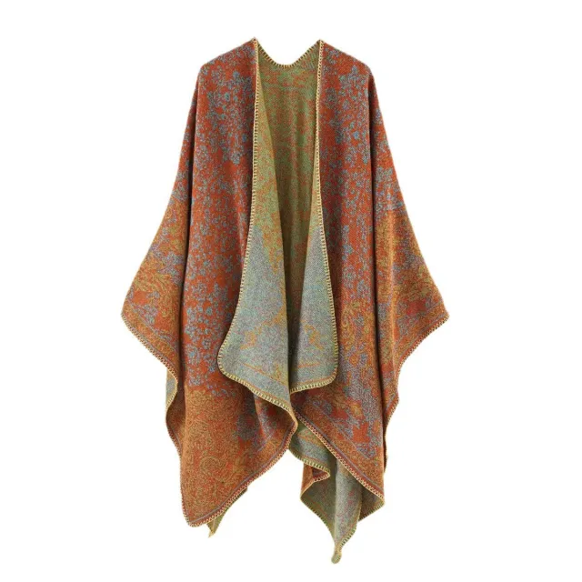 Women's Split Cloak Shawl Classical Style Double sided Tassel Travel Warm Cloak New Court Classical Orange - Shop at LoveMi