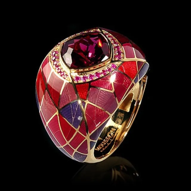 Fashion Blue Gem Inlaid Zirconium Rhinestone Ring Vintage Dripping Oil Red - Shop at LoveMi