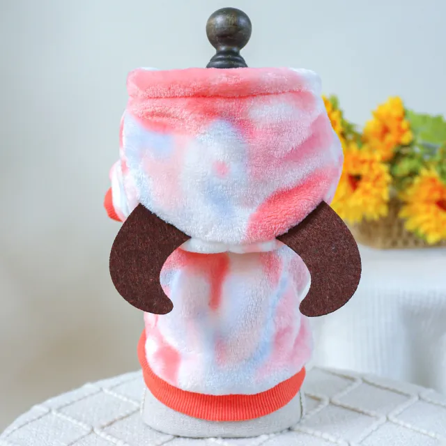 Fleece lined Warm Dog Cat Clothing Flower Four Feet Pet Costume Little Dragon Sweater Pink - Shop at LoveMi