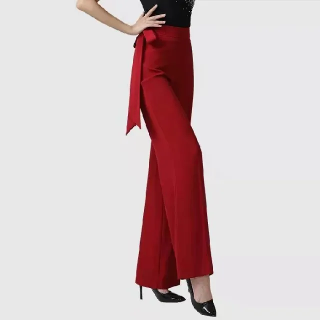 Ribbon Female Draping Effect Solid Color Straight leg Pants Red - Shop at LoveMi