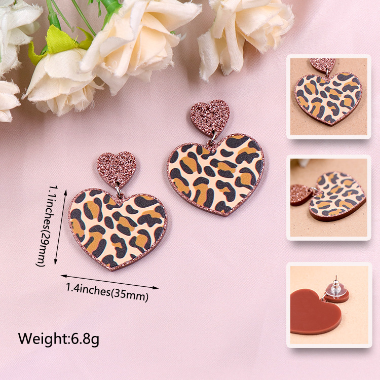 Title 5, Heart-shaped Leopard Earrings Retro