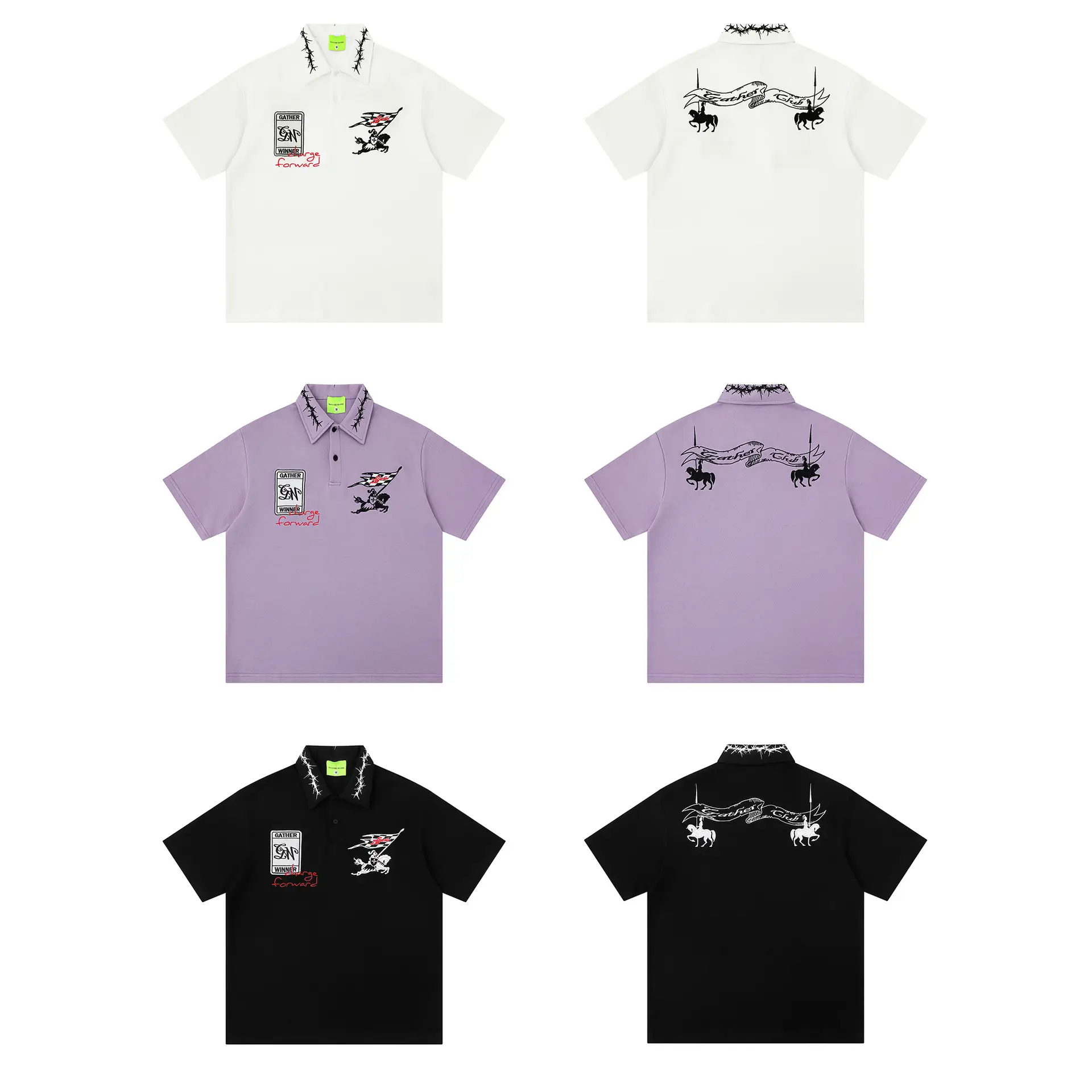 Retro Lapel Letter-embroidered Short-sleeve T-shirt