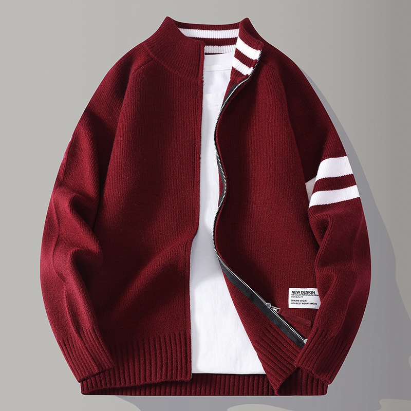 Mens Thermal Knitted Jacket With A Mock Neck And Long Sleeves