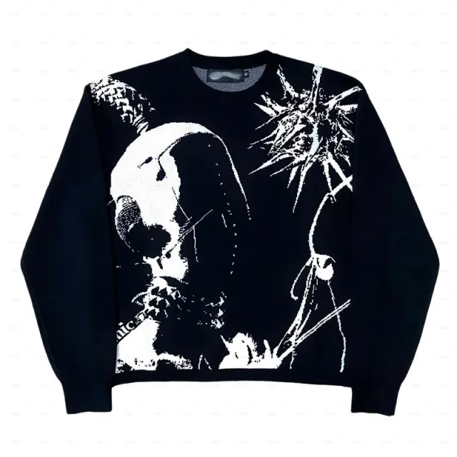 Brand Round Neck Anime Loose Sweater Couple Dark Series Black - Shop at LoveMi