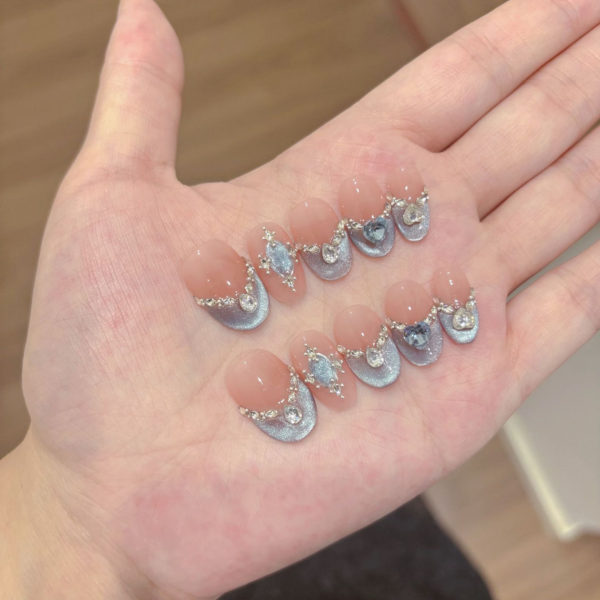 Ice-clear Handcrafted Blue Nail Art