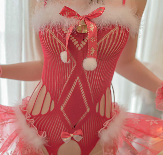 Title 11, Cosplay Christmas Bowknot Mesh Bodysuit Suit