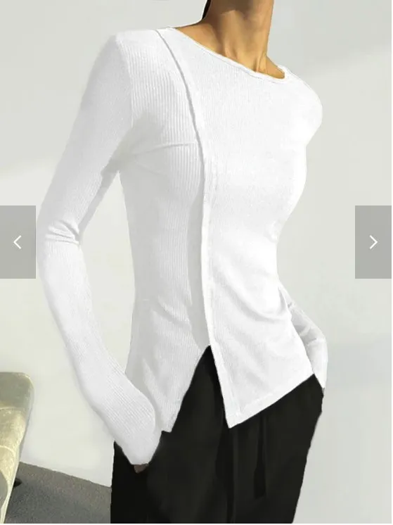 Irregular Women's Autumn Scheming Split Tight Sweater White - Shop at LoveMi