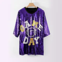 Women's Pearl Embroidery Mid-length Loose Top - Violet Colour - View 1