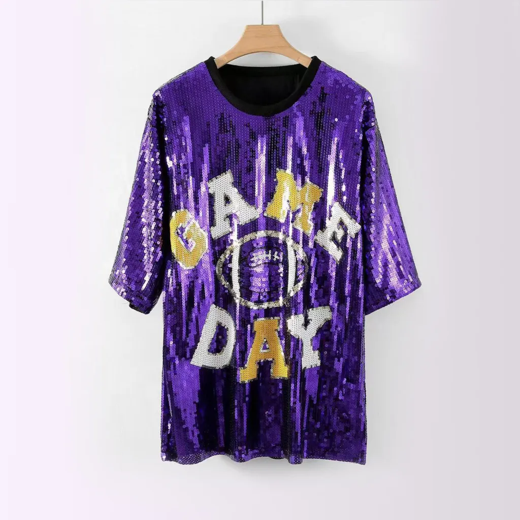 Women's Pearl Embroidery Mid-length Loose Top - Violet Colour