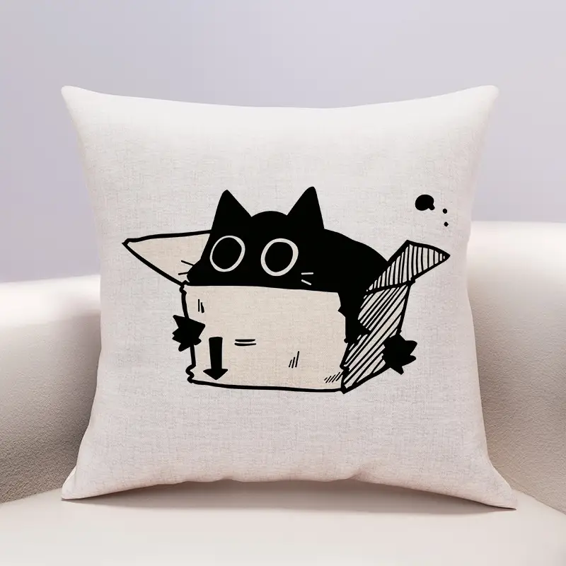 Linen Cotton And Linen Cute Cartoon Pillow Cover Cheese Cat
