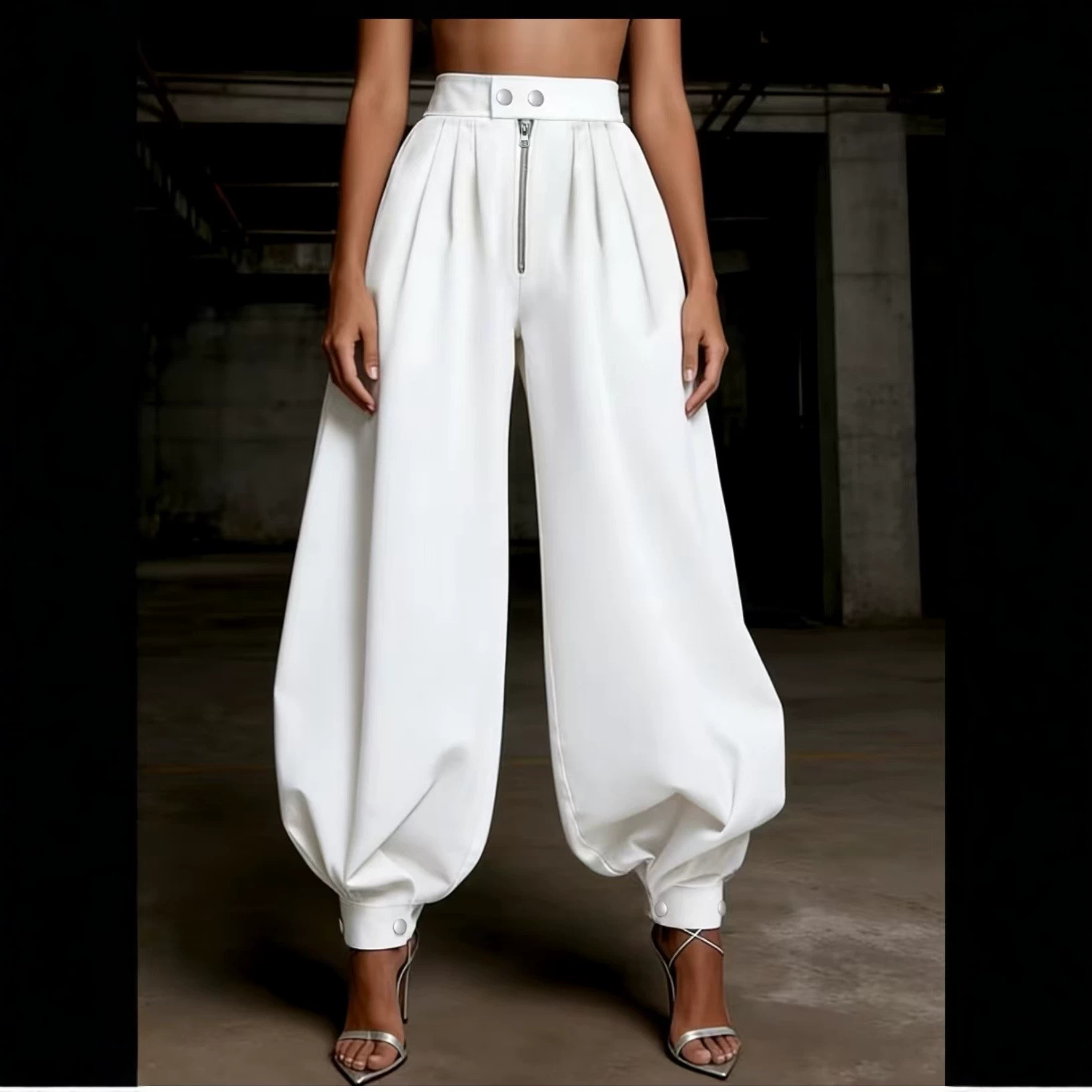 High-waisted Solid-color Fashionable Versatile Wide-leg Jogger Pants product image