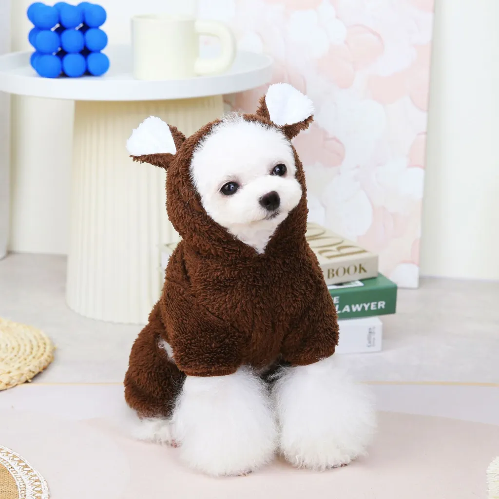 Cloth Labels Bear Four-legged Fluffy Jacket Warm Dog Clothes - Dark Brown
