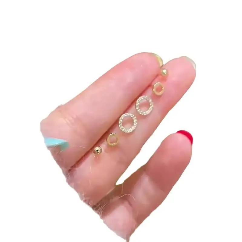 Six-Piece Geometric Circle Earring Set with Cubic Zirconia