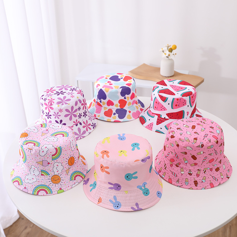 Childrens Double-Sided Flat-Brim Sun Bucket Hat