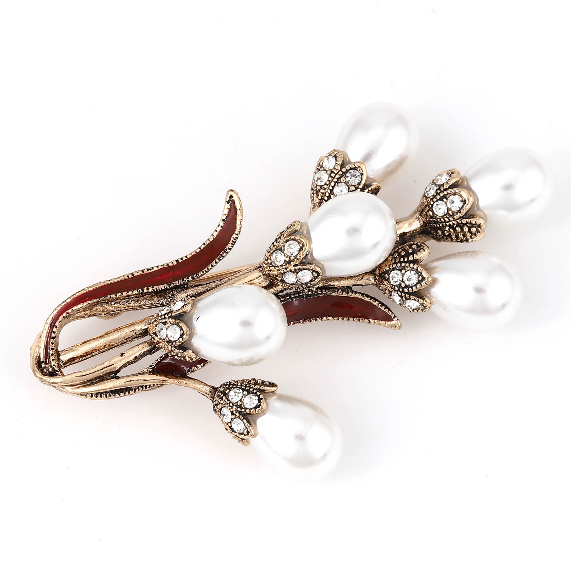 Retro Pearl Bouquet Womens Tulip Flower Brooch Pin