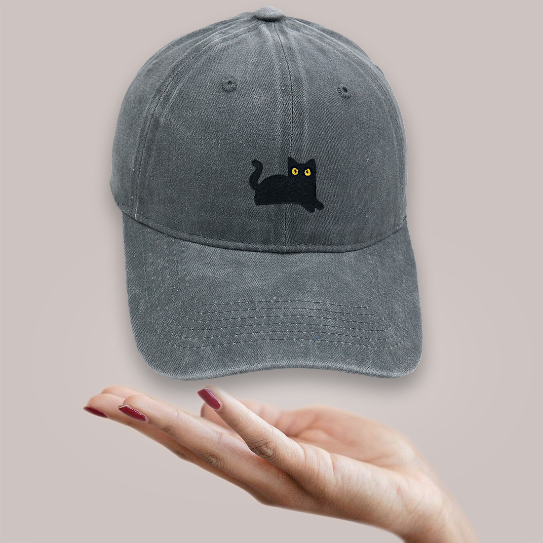 Black Cat Baseball Cap Black Cat Embroidery Dad Hat Vintage Washed Unisex Duckbill Hat