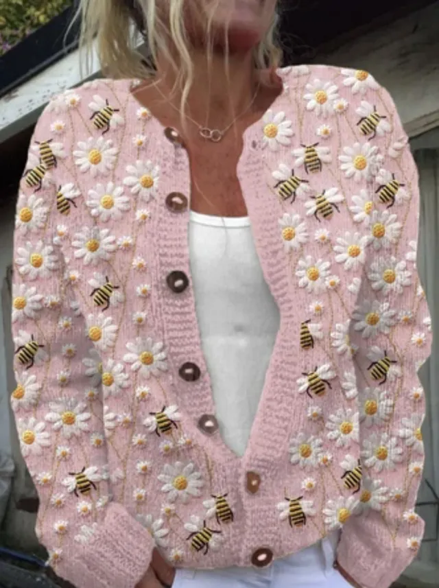 3D Digital Printing Cardigan Knitted Coat Women's Clothing Hzl202430281 S - Shop at LoveMi