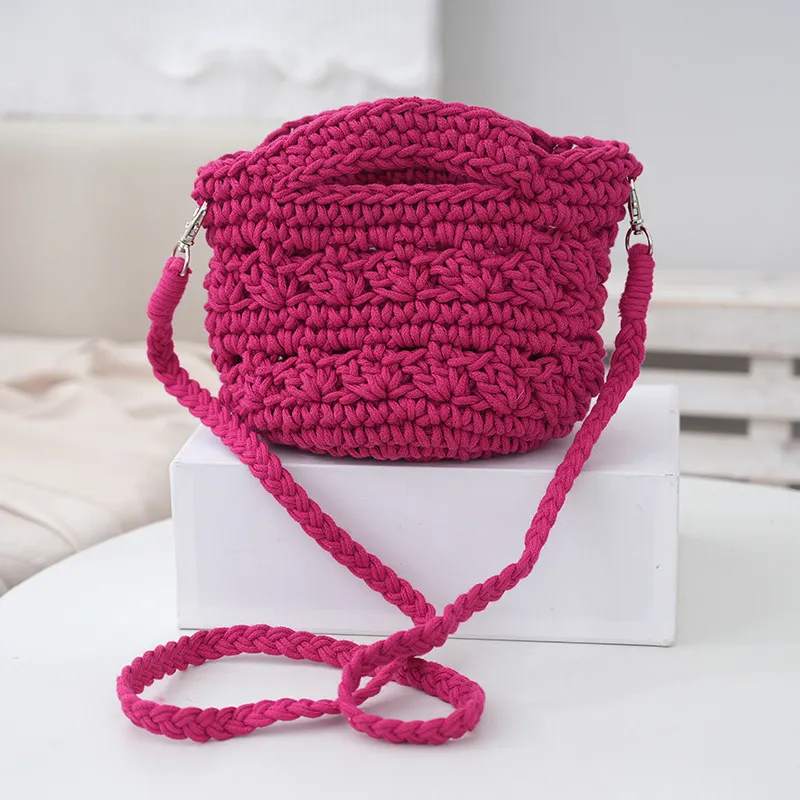 Women's Versatile Cotton Rope Woven Shoulder Bag - Pink