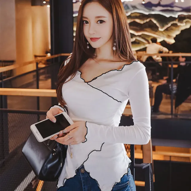 Women's Wooden Ear White T shirt Tops White Black Trim - Shop at LoveMi
