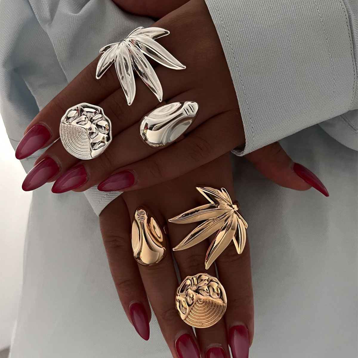 Stainless Steel Maple Leaf Ring Titanium Steel No Fading