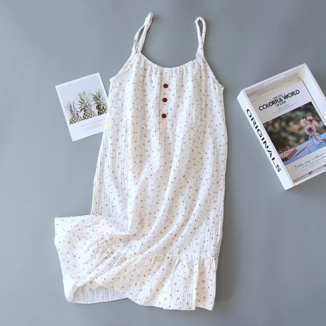 Women's Loose All Cotton Crepe Nightdress With Suspenders Floral - Shop at LoveMi