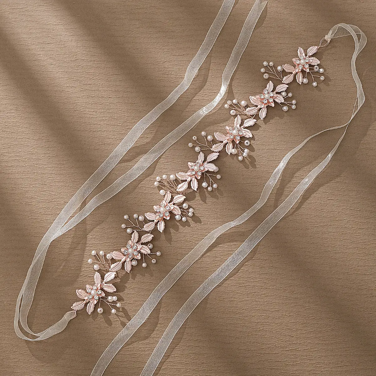 Bridal Wedding Dress Mori Style Flower Braided Pearl Hair Band