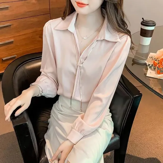 New Stylish Chiffon Blouse For Women Korean Style Pink - Shop at LoveMi