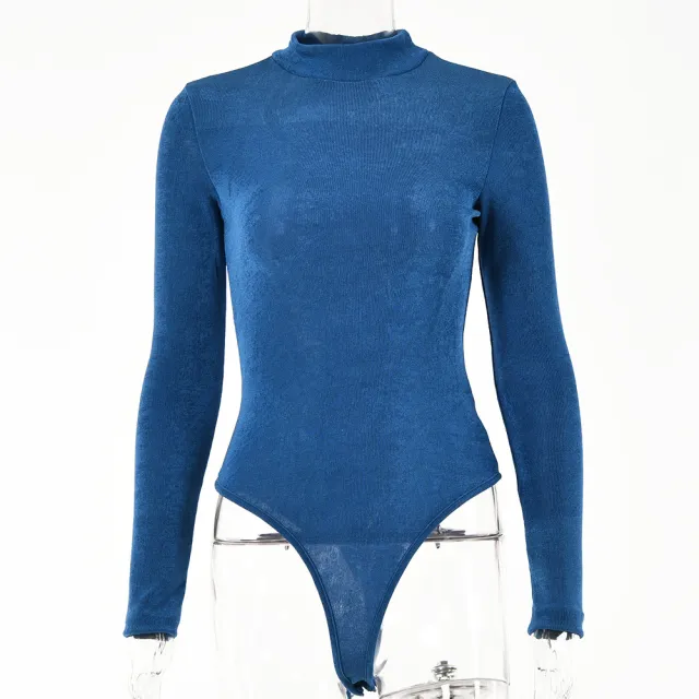 Women's Thickened Jumpsuit Long Sleeve Round Neck Bottoming Shirt Blue - Shop at LoveMi